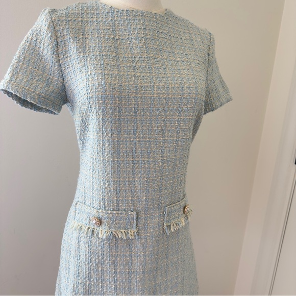 Elegant Blue Tweed Women's Dress Size Small - Picture 2 of 12